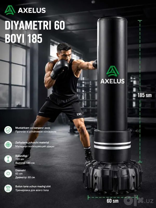 Mishok AXELUS boks qopi — 185 × 60 sm narxlar kilshilgan holda 3 Mishok AXELUS boks qopi — 185 × 60 sm narxlar kilshilgan holda 3