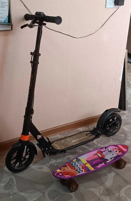 Премиум самокат Scooter Urban с ручным тормозом + скейтборд в подарок — фото 1