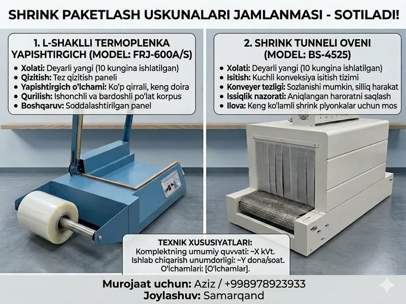 SHRINK PAKETLASH uskunalari jamlanmasi upakovka aparat SOTILADI!
