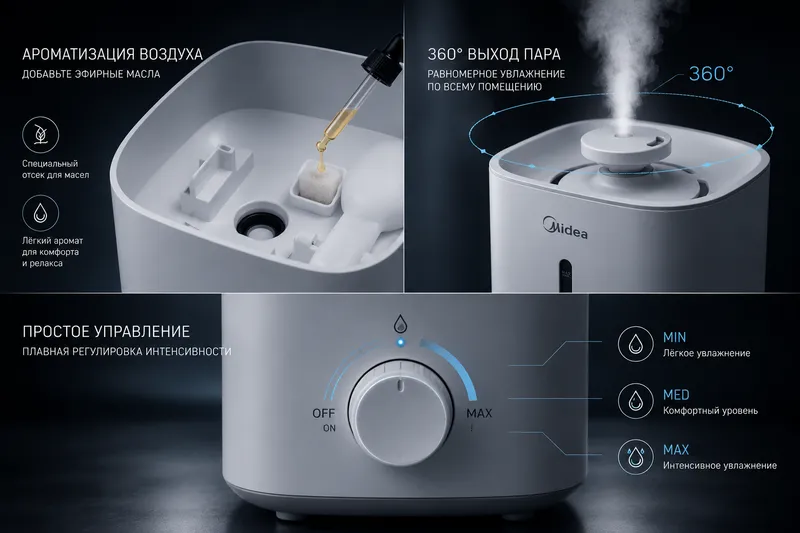 Увлажнитель воздуха Midea, ультразвуковой, 4.5 л 3 Увлажнитель воздуха Midea, ультразвуковой, 4.5 л 3
