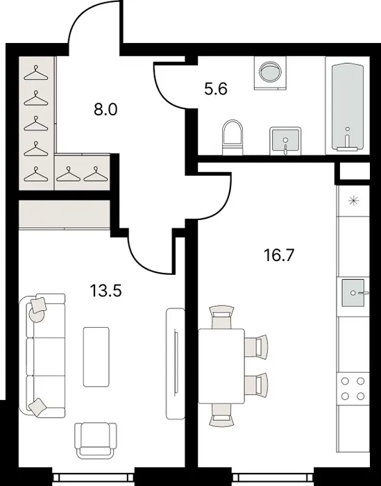 1-комнатная квартира, 44 м², Учтепа 2 1-комнатная квартира, 44 м², Учтепа 2