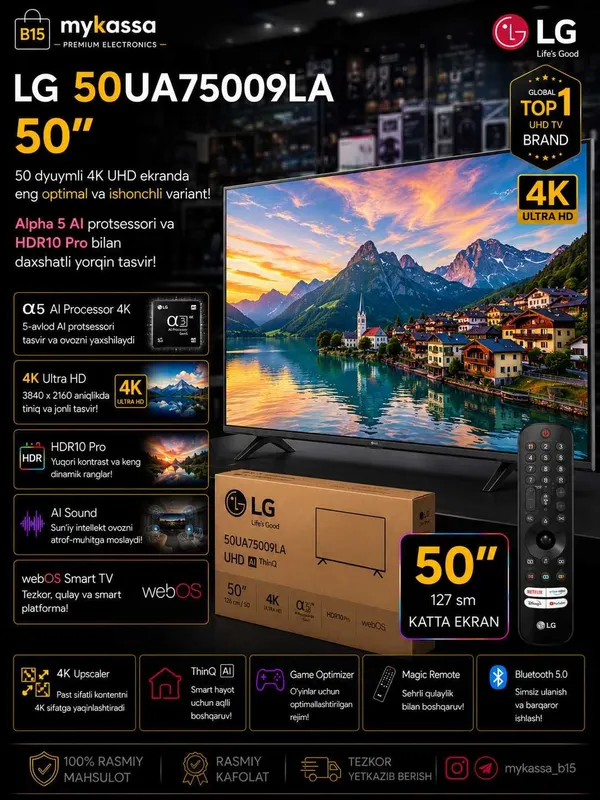 LG 50UA75009LA — 50 dyuymli 4K UHD ekran telivezor / Dastavka / New
