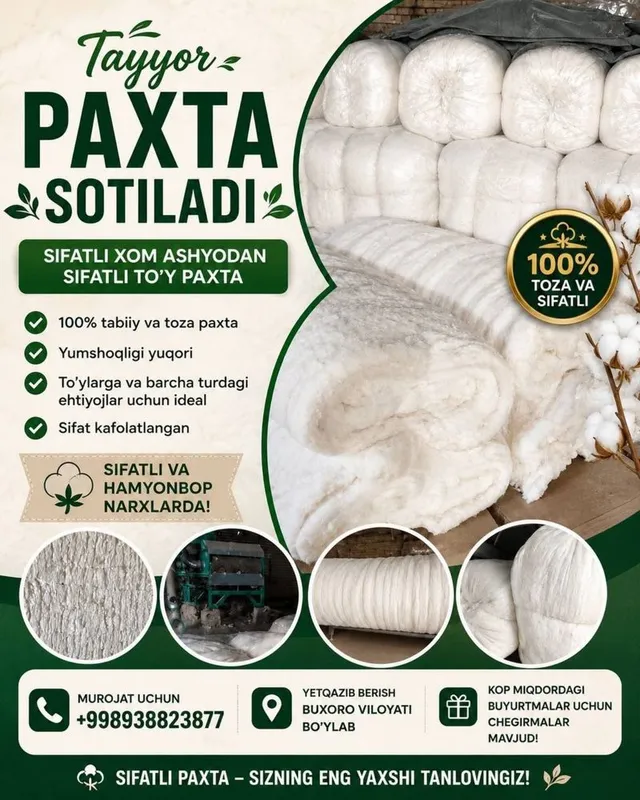 To’y paxta , naxrlari hamyonbop, tezda aloqaga chiqing