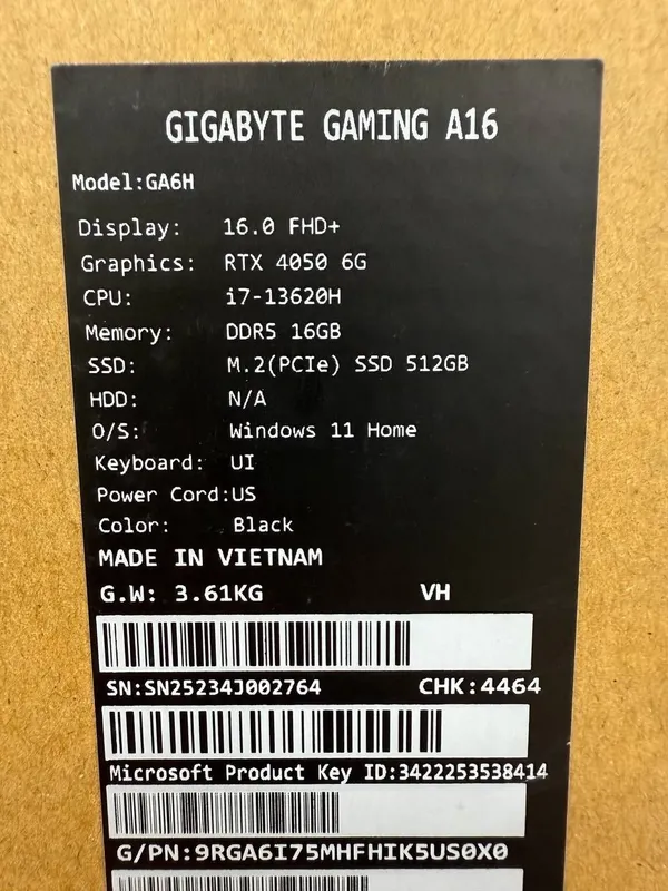 GIGABYTE gaming A16 (Model GA6H) 2
