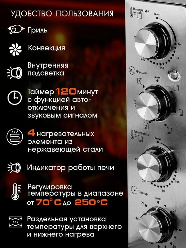 Мини-печь VLK PALERMO-4500, электронная, с таймером, раздельная устано — фото 3