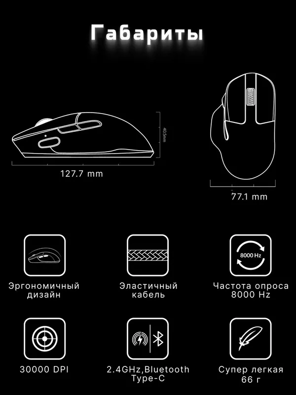 Игровая беспроводная мышь Keychron M7 BT/WL/USB-A/USB-C, 1K, 66 г, до 70 часов — фото 3 Игровая беспроводная мышь Keychron M7 BT/WL/USB-A/USB-C, 1K, 66 г, до 70 часов — фото 3