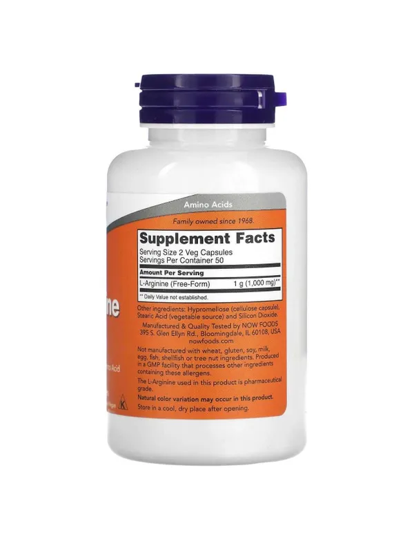 NOW Foods L-Arginine 500 mg, 100 Vegetarian Capsules — фото 1