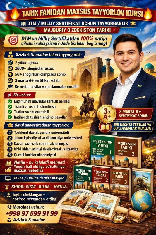 TARIX VA HUQUQDAN maxsus tayyorlov