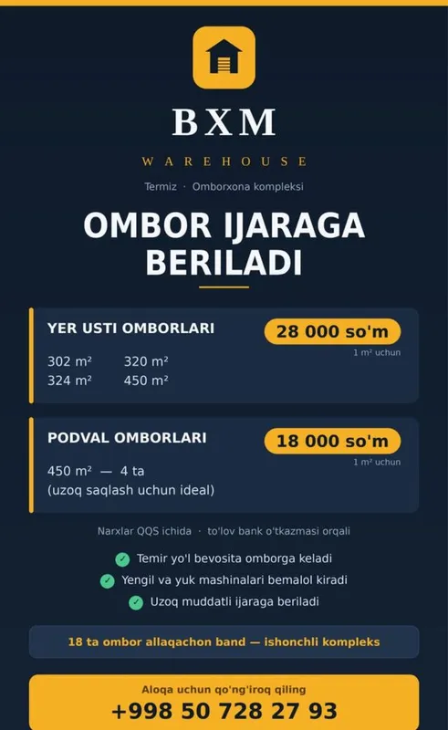 Skladlar arendaga beriladi Skladlar arendaga beriladi