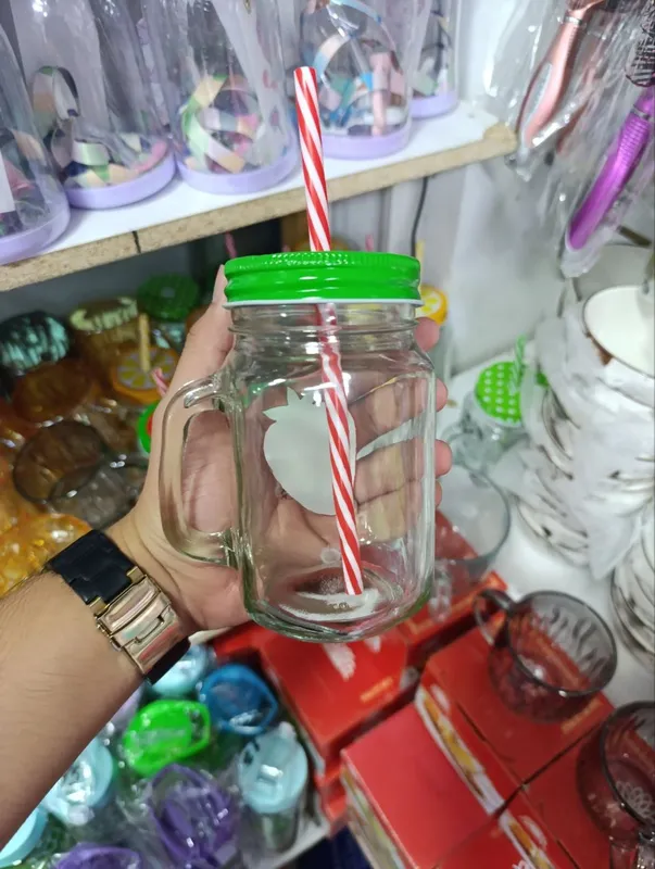 Qopqoq va somoncha bilan shisha banka-krujka 🍹 1