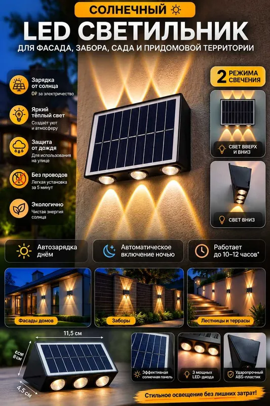Солнечный LED светильник для фасада и улицы 1 Солнечный LED светильник для фасада и улицы 1
