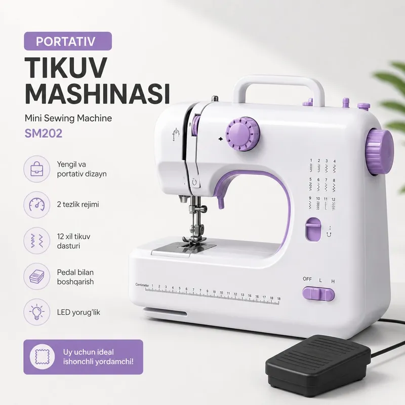 Portativ tikuv mashinasi, pedal bilan Mini Sewing