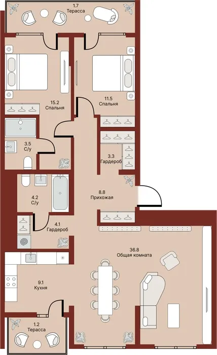 4 xonali kvartira, 100 m2, Mirzo Ulug'bek 2
