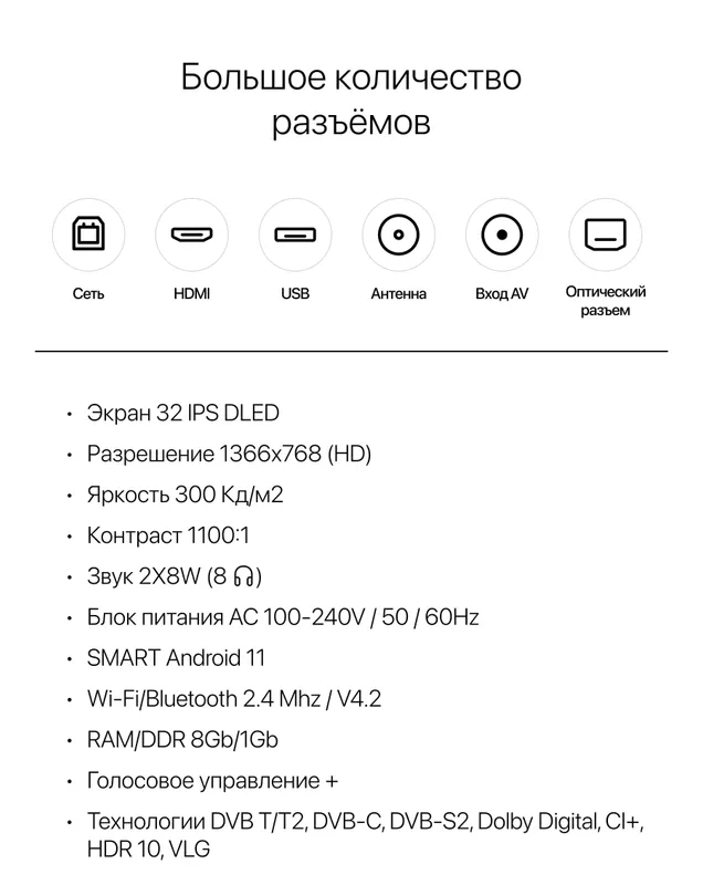 Телевизор JVC 32N3105 HD Smart TV, Android 11, Bluetooth, Wi-Fi — фото 1