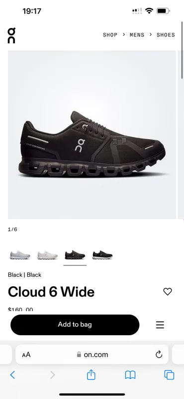 On cloud 6 wide мужские US 11 черные
