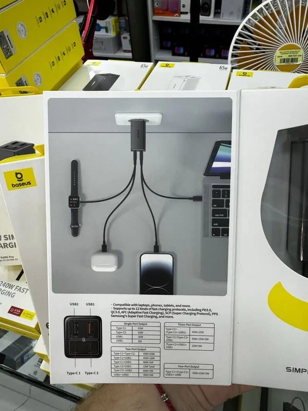 Baseus GAN 6 2 type-c, 2 usb, 65w, кабель 1 м в коплекете — фото 5 Baseus GAN 6 2 type-c, 2 usb, 65w, кабель 1 м в коплекете — фото 5