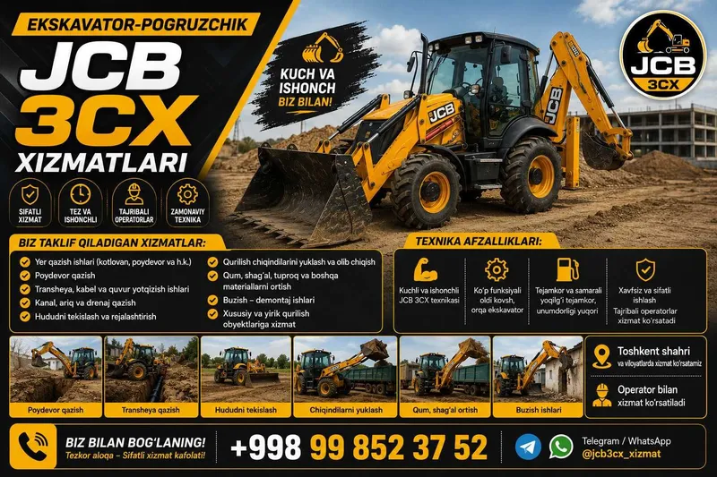JCB3CX Ekskavator-Pogruzchik Xizmatlari|Yer Qazish|Transheya.услуги.