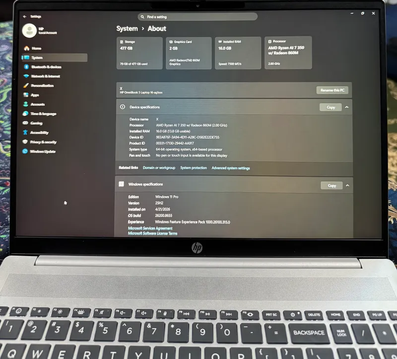 HP OmniBook 5 16" Ryzen 7 AI 5 HP OmniBook 5 16" Ryzen 7 AI 5