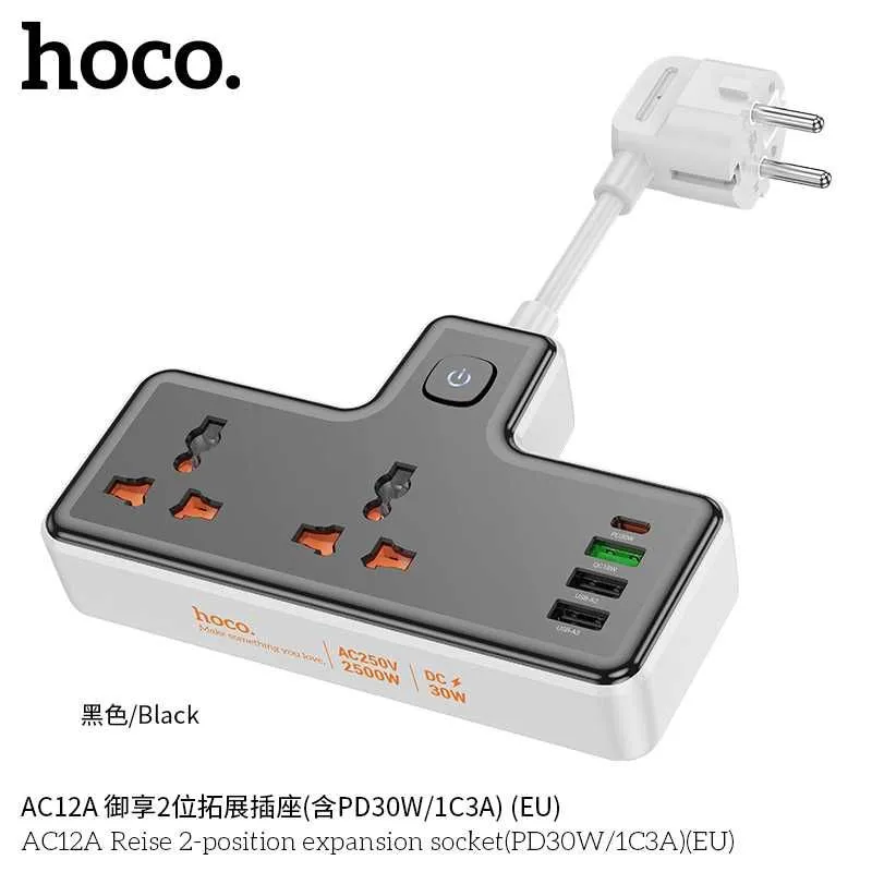 Hoco AC12A Reise Сетевой фильтр 2 розетками и USB-портами PD30W EU/GER — фото 3