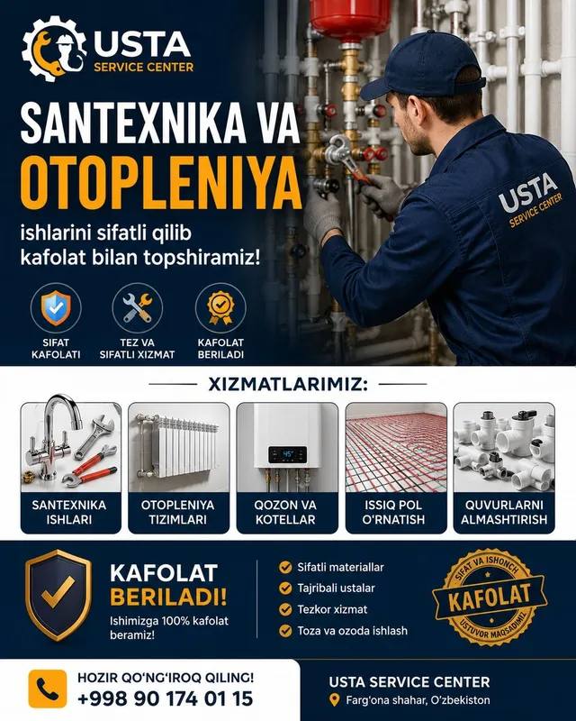 Сантехника отопления килиш котёл урнатиш тузатиш ишлари