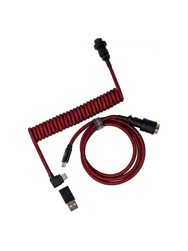 Кабель для клавиатуры Keychron Type-A/Type-C Keychron Premium Coiled Aviator Cable-Angled Red — фото 1