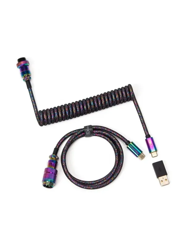 Кабель для клавиатуры Keychron Type-A/Type-C Keychron Coiled Aviator Cable-Straight Rainbow Plated Black — фото 1