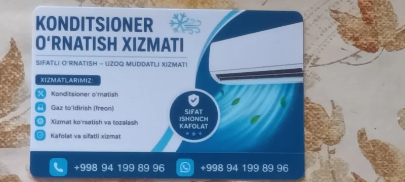 kanditsoner o'rnatish texnik xizmat ko'rsatish