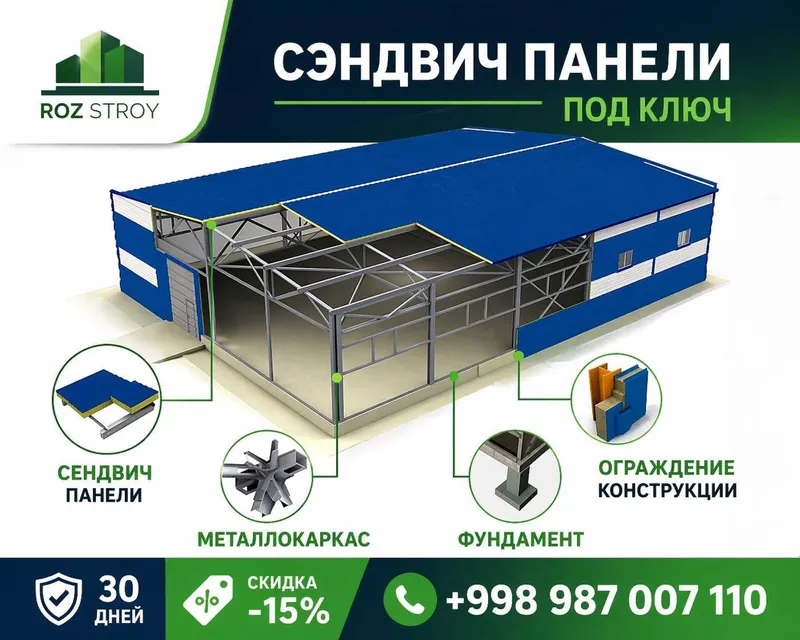 Сендвич панели металлаконструкции фермы ангар склад фабрика из синвич — фото 1