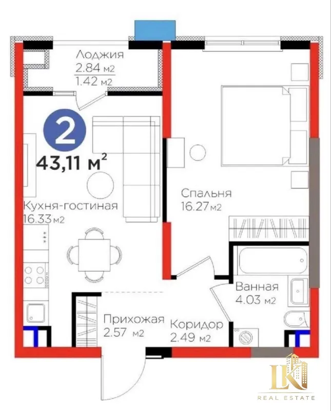 #9800 2/3/9 Уютная квартира с видом во двор в современном комплексе