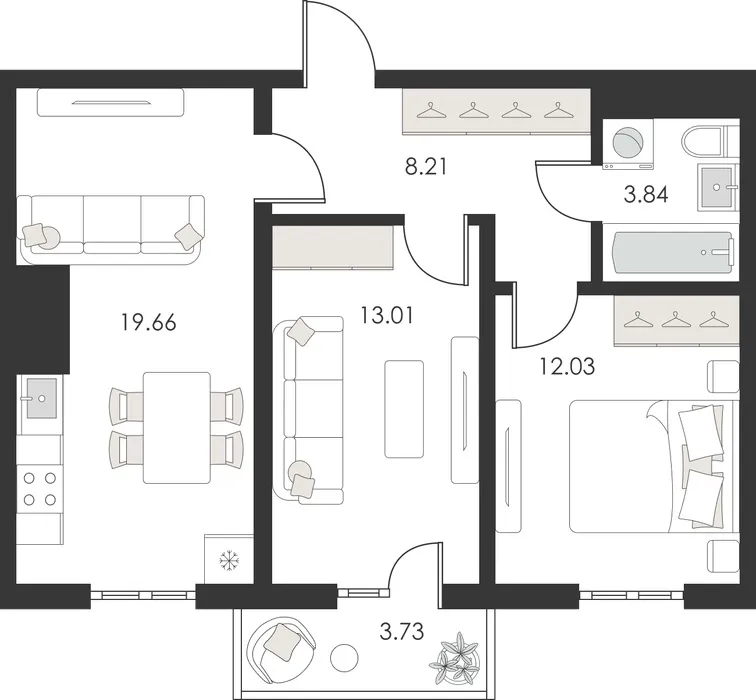 2-комнатная квартира, 58 м², Учтепа 2 2-комнатная квартира, 58 м², Учтепа 2