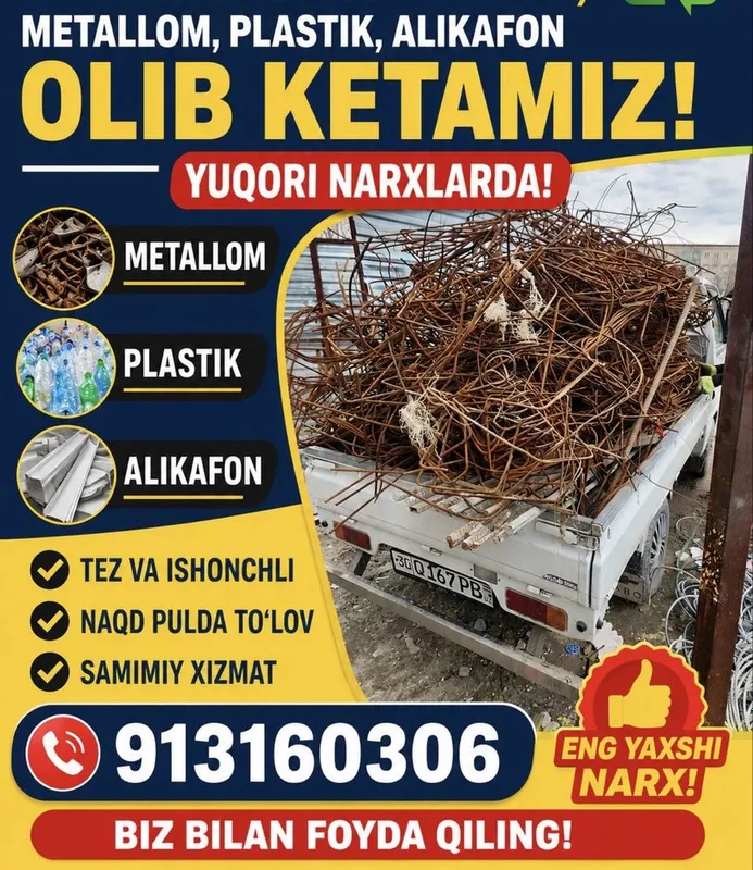 Plastik eski atxod metal olib ketamiz