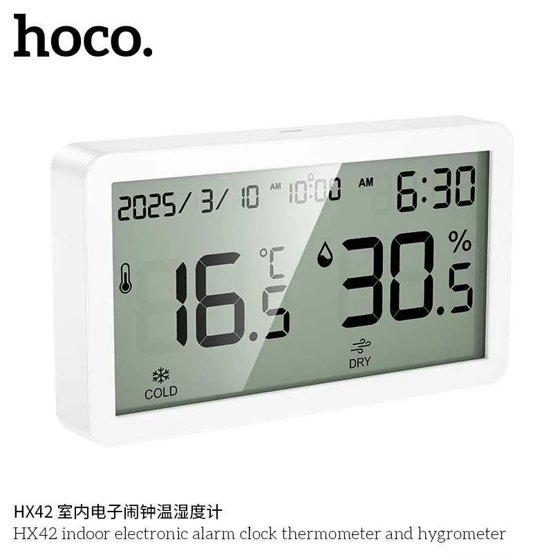 Hoco HX42 Электронные часы-термометр-гигрометр с будильником — фото 4
