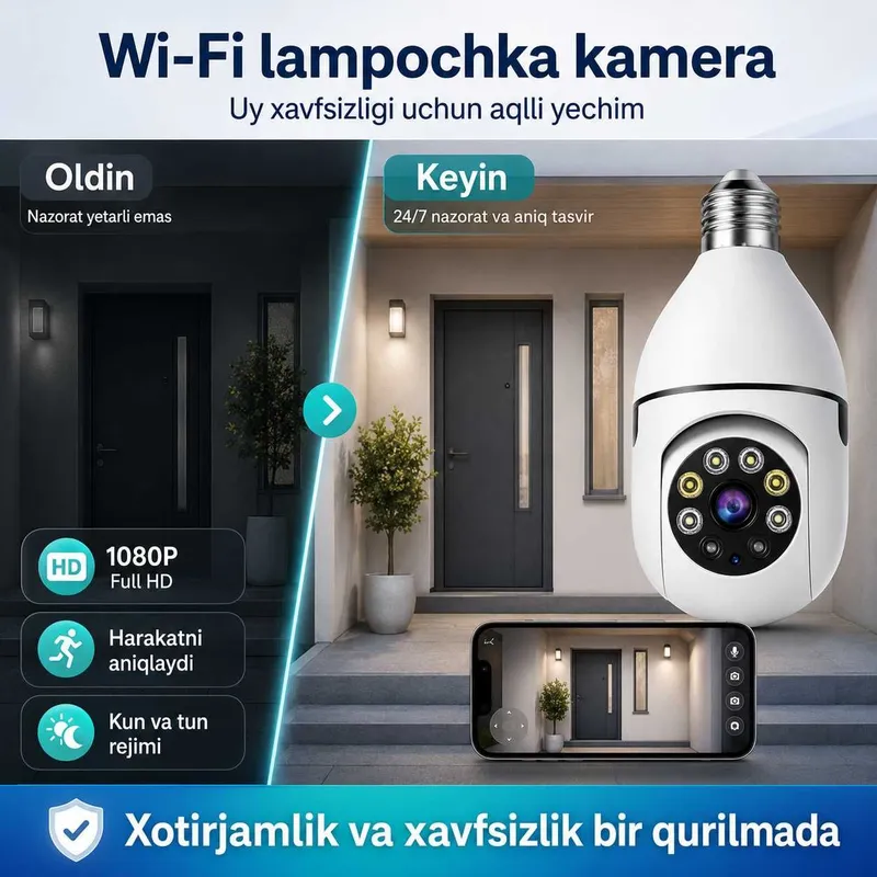 Wi-Fi lampochka kamera — uy va ofis xavfsizligi uchun aqlli yechim 4 Wi-Fi lampochka kamera — uy va ofis xavfsizligi uchun aqlli yechim 4