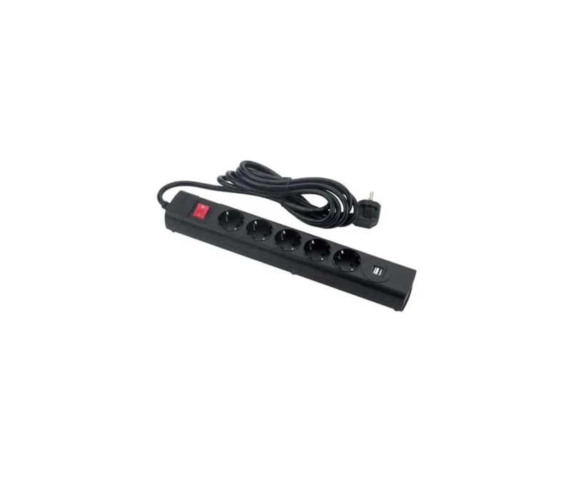 | Сетевой фильтр 3 m 5 розетки+ 2 USB (2,1A) HuntKey (черный) — фото 1