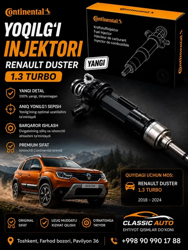 Renault Duster 1.3 Turbo ёқилғи инжектори Continental
