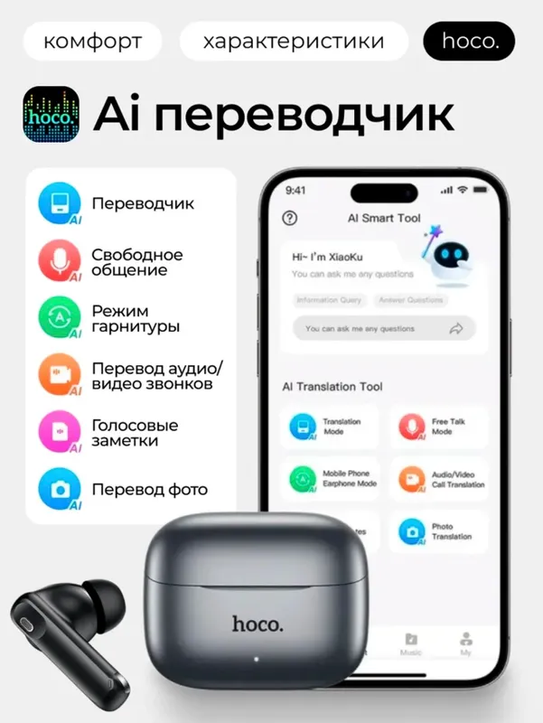Sun'iy intellektli simsiz Hoco EQ27 quloqchinlari — фото 5
