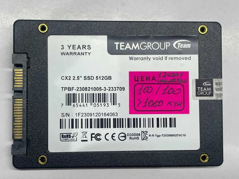 SATA SSD 512GB arzon bervoraman. xolati ideal xammasini. 100% 6