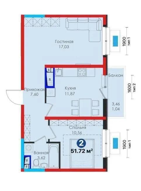 2-комнатная квартира в ЖК Greenwich 8 2-комнатная квартира в ЖК Greenwich 8