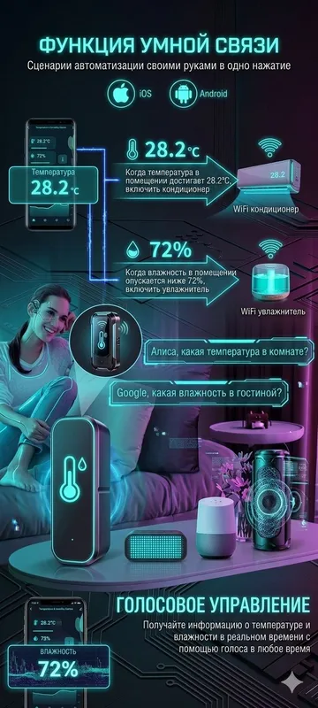 Умный термометр - гигрометр WiFi Tuya, Алиса — фото 4