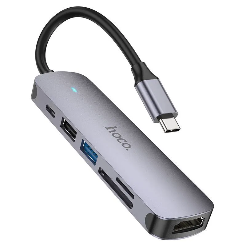 USB-C Хаб HOCO HB28 6 в 1, HDMI 4K, USB 3.0, SD/TF, PD 100W — фото 2