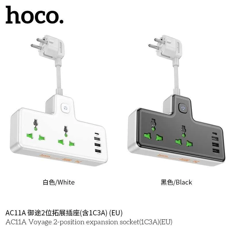Hoco AC11A Voyage Сетевой фильтр 2 розетками и USB-портами PD17W (EU) — фото 1
