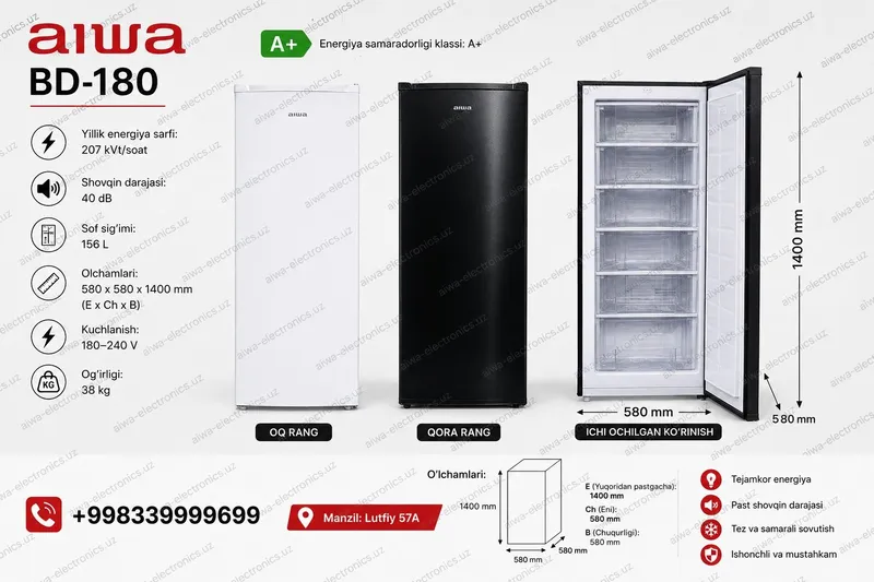 Tik turadigan vertikal muzlatgichlar (morozilka) Aiwa, ulgurji, ombor 1