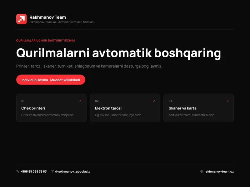Qurilmalarni avtomatik boshqarish dasturi | Dasturchi xizmati 1 Qurilmalarni avtomatik boshqarish dasturi | Dasturchi xizmati 1