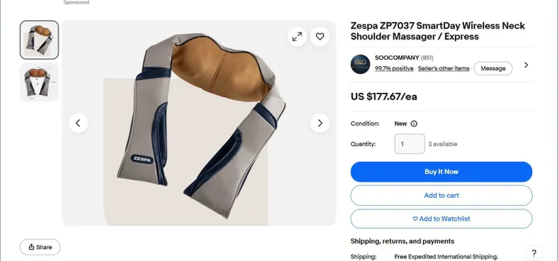 Беспроводной массажер для шеи и плеч Корейский бренд №1 Zespa 2 Беспроводной массажер для шеи и плеч Корейский бренд №1 Zespa 2