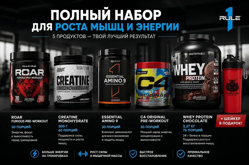 Whey Protein, Creatine Monohydrate, Essential Amino 9, C4 Original