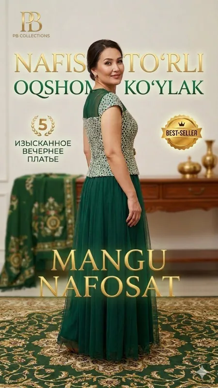 Hashamatli zümrüd rangli oqshom libosi