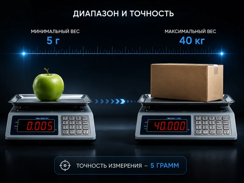 Электронные торговые весы, до 40 кг, точность 5 г 2
