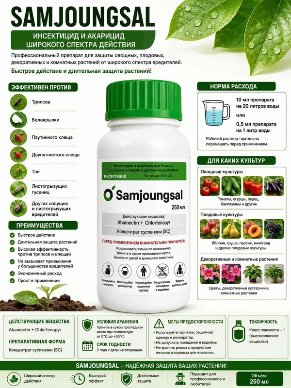 Samjoungsal –инсектицид и акарицид против трипсов, клещей и белокрылки