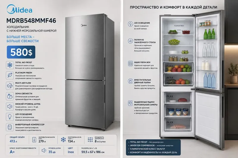Холодильник MIDEA MDRB548MMF46 NEW 2026 Oficial PRODUKT 1 Холодильник MIDEA MDRB548MMF46 NEW 2026 Oficial PRODUKT 1