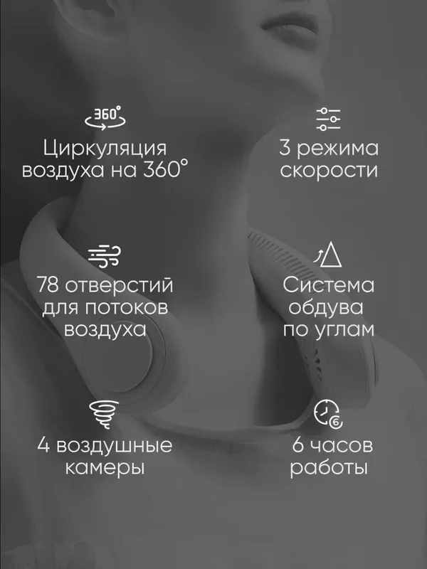 Вентилятор на шею, мини-вентилятор USB беспроводной, портативный — фото 5